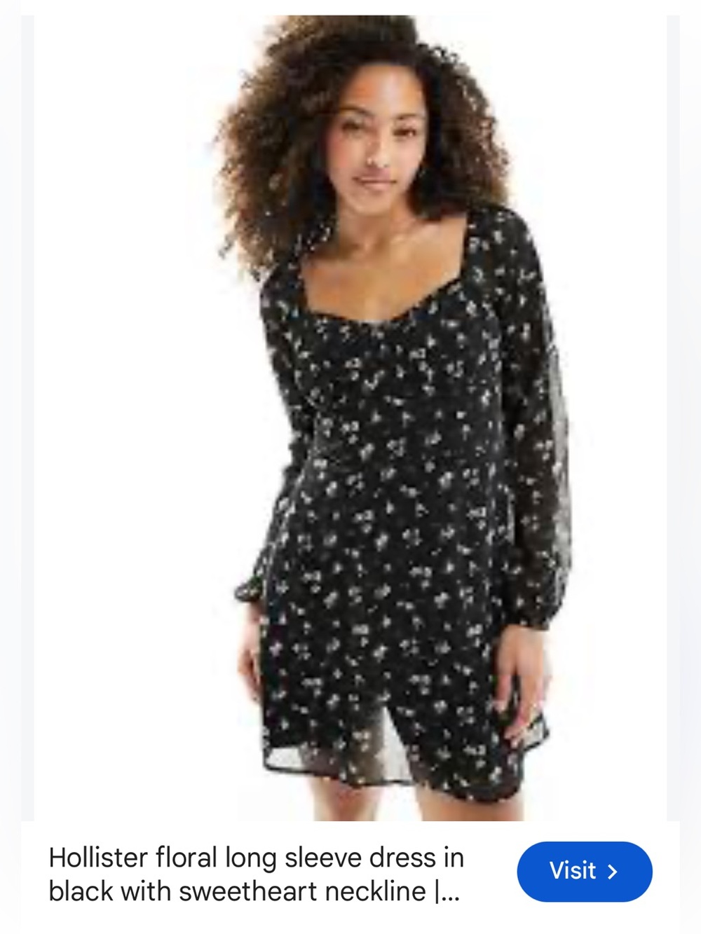 Hollister Black Floral Long-Sleeve Sweetheart Dress